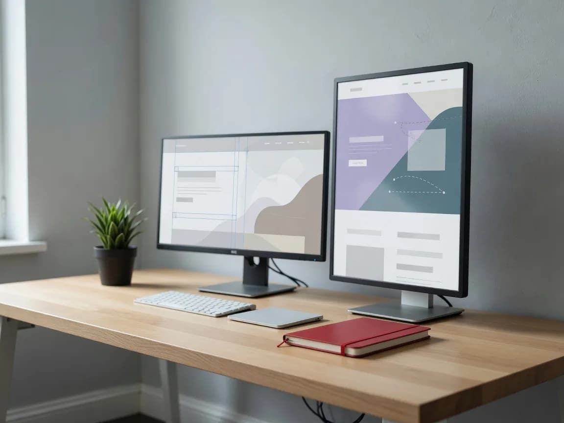 Web design studio at JB Soft System — dual monitors with website mockups