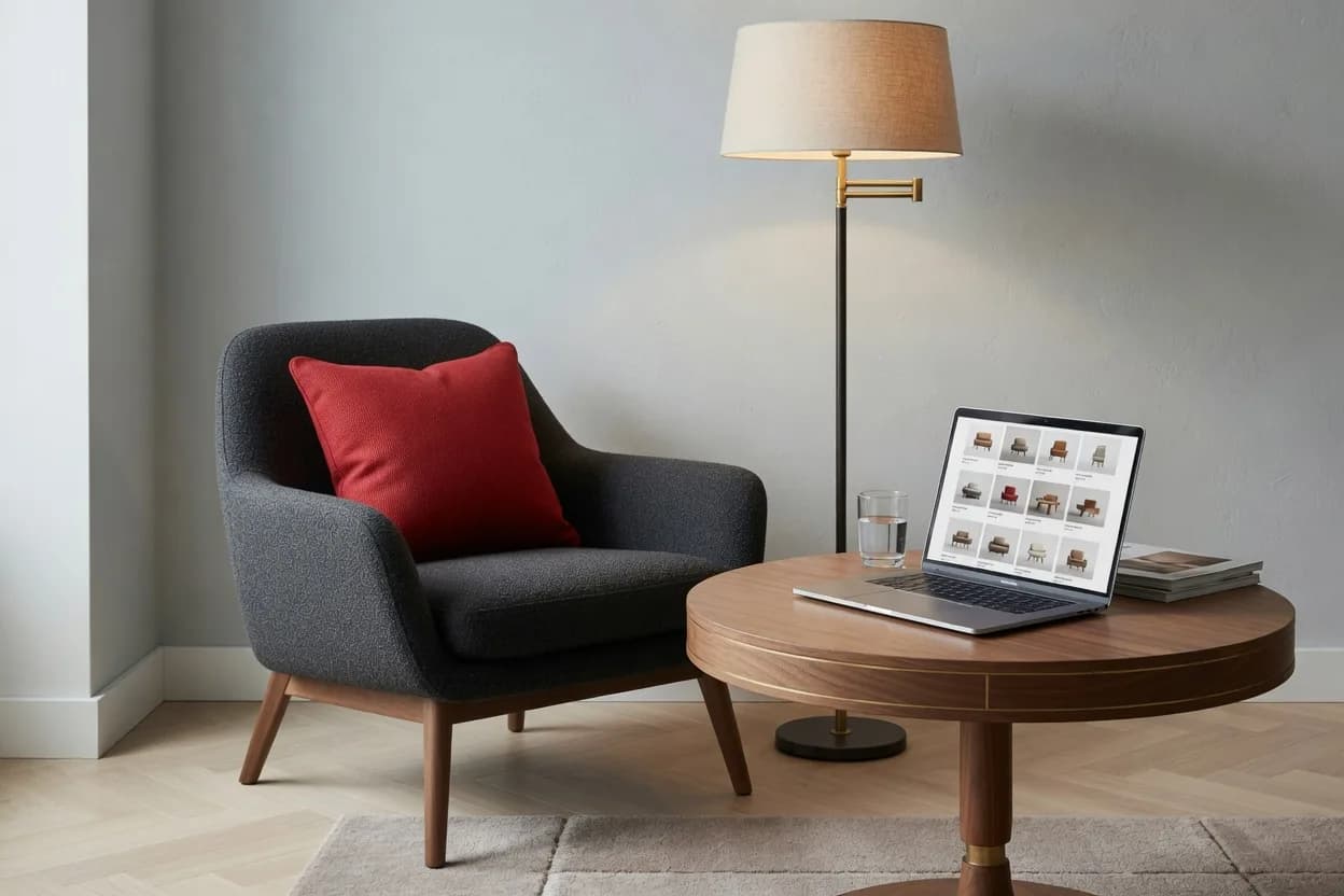Furniture showroom corner with online product catalogue
